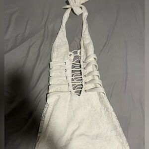 Outcast White Mini Lace Tie Up Dress